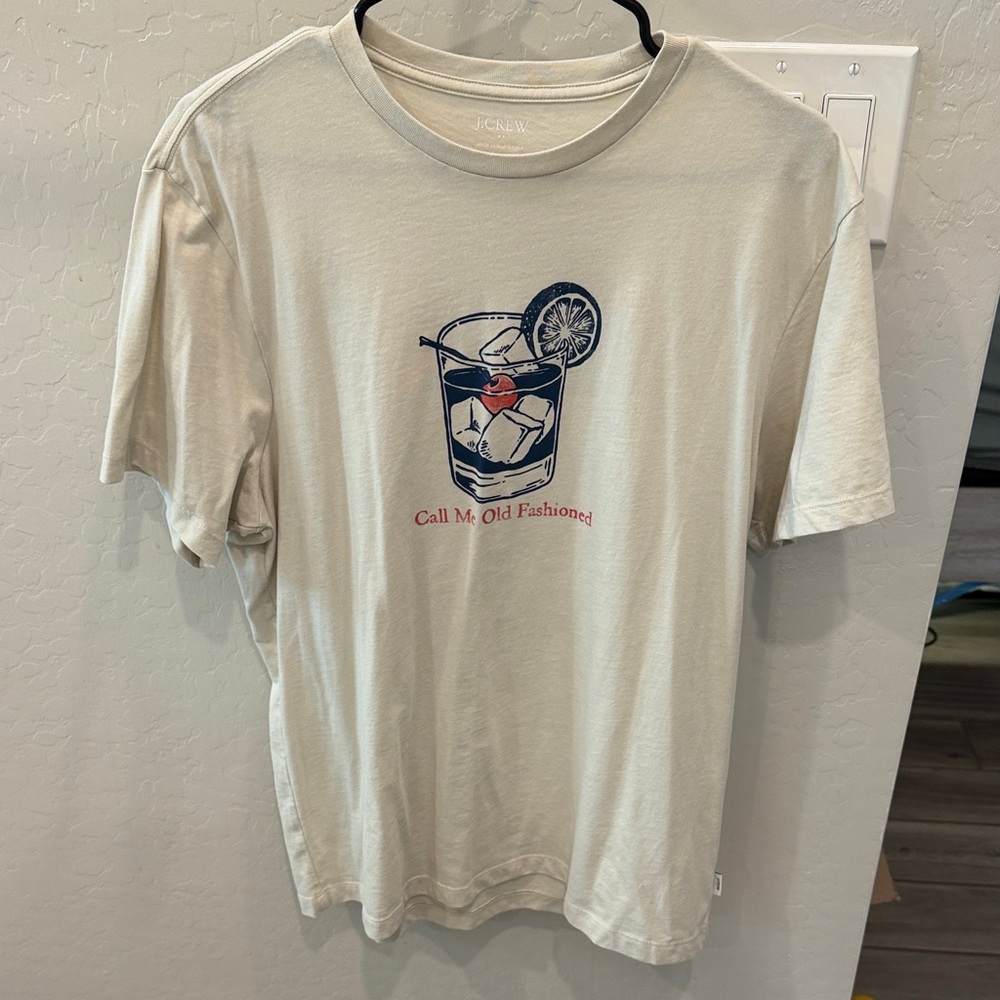 J. Crew Factory Cream Short-Sleeve Tee with Navy & Red Cocktail Graphic